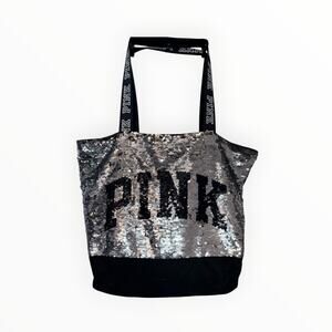 Victorias Secret PINK Tote Two Way Silver/Gold Sequins Shoulder Bag